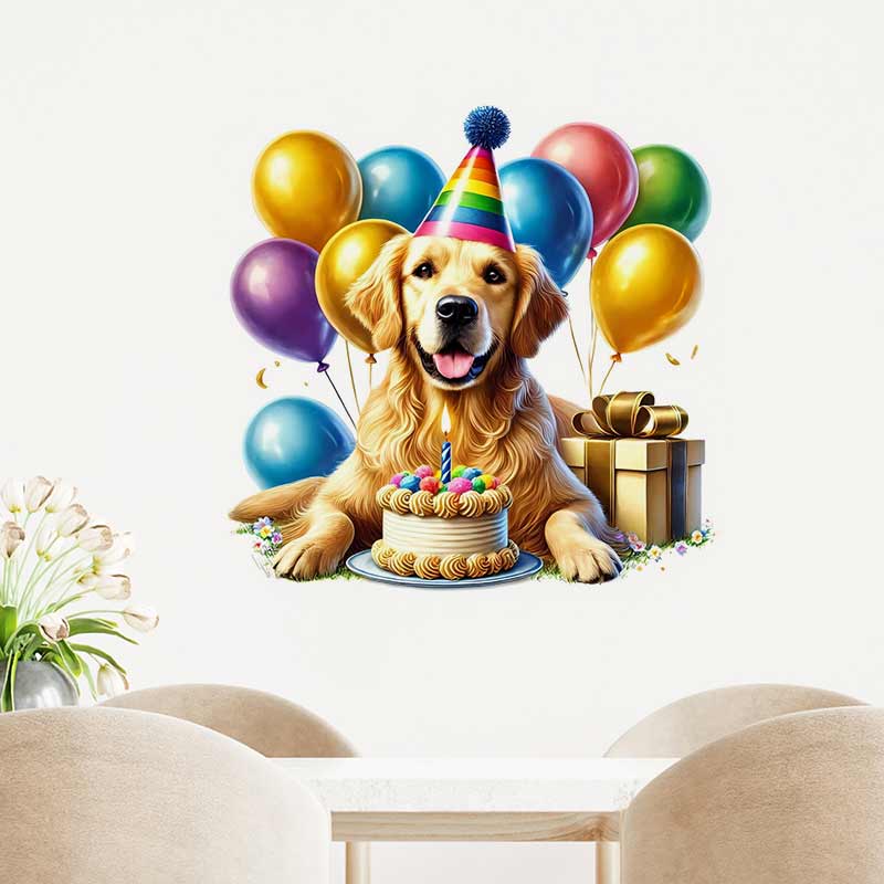 Feliz aniversário golden retri - Pvc Panel Background avaliação e preço
